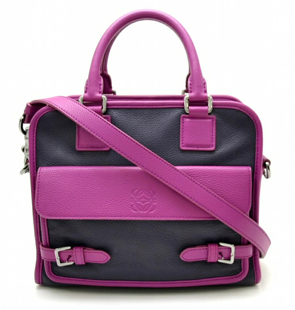 Loewe Cruz 2way Shoulder Bag Leather Magenta Pink Navy Blue